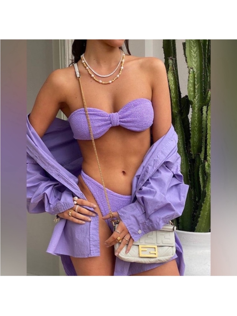 Hunza G Jean Bikini Seersucker Lilac Bikini Set OS